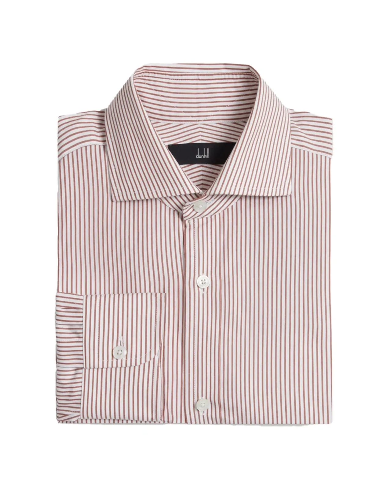 コットンピンストライプ ロングスリーブ スプレッドカラーシャツ