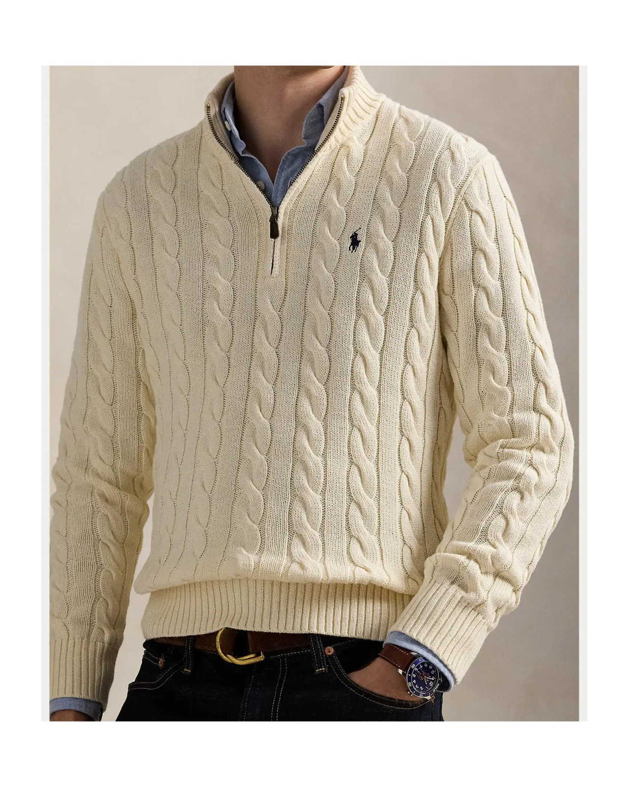 Cable Knit Cotton Quarter Zip Sweater Matsuya Ginza