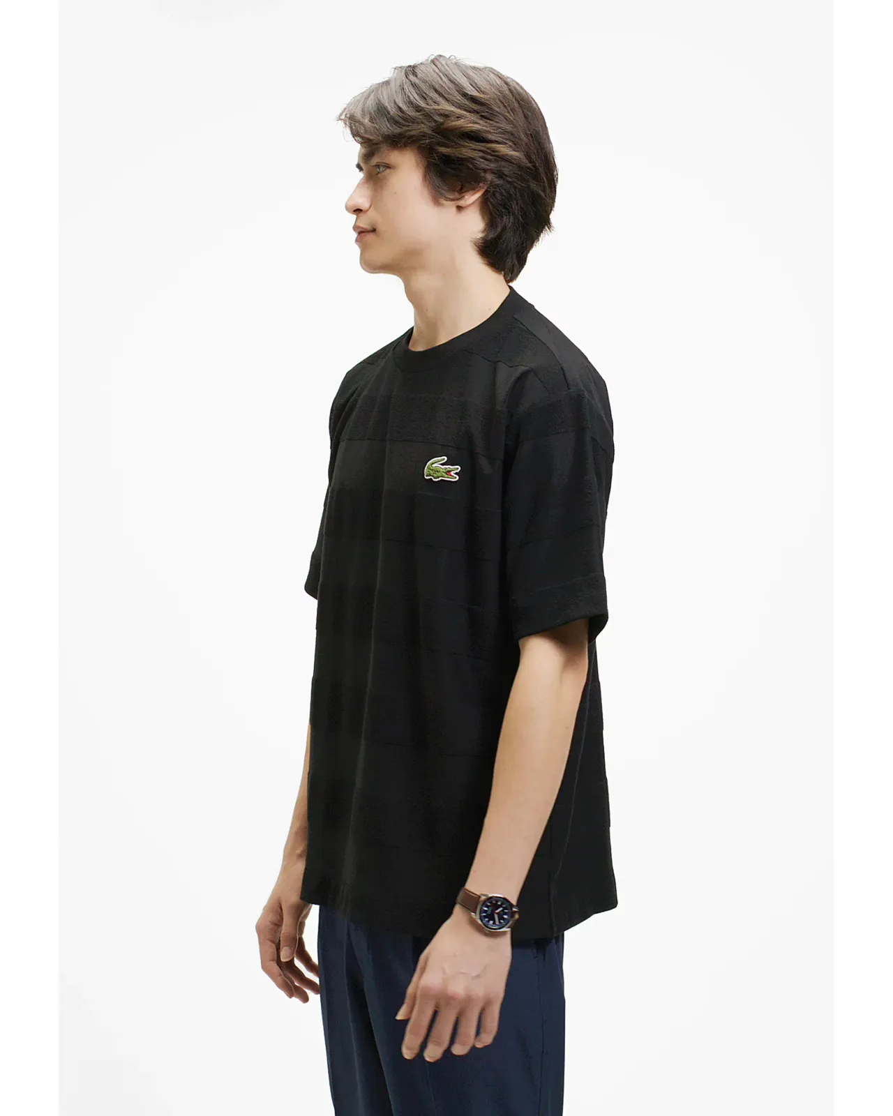 オーバーサイズ パイル地切り替え同色ボーダーTシャツ | Matsuya Ginza