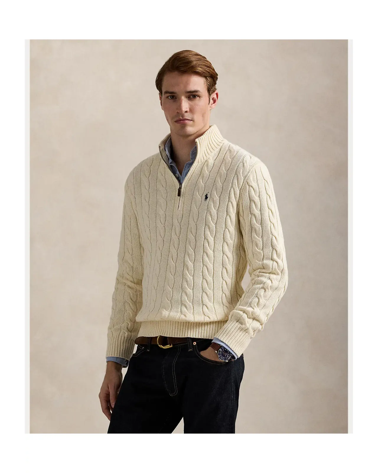 Cable Knit Cotton Quarter-Zip Sweater