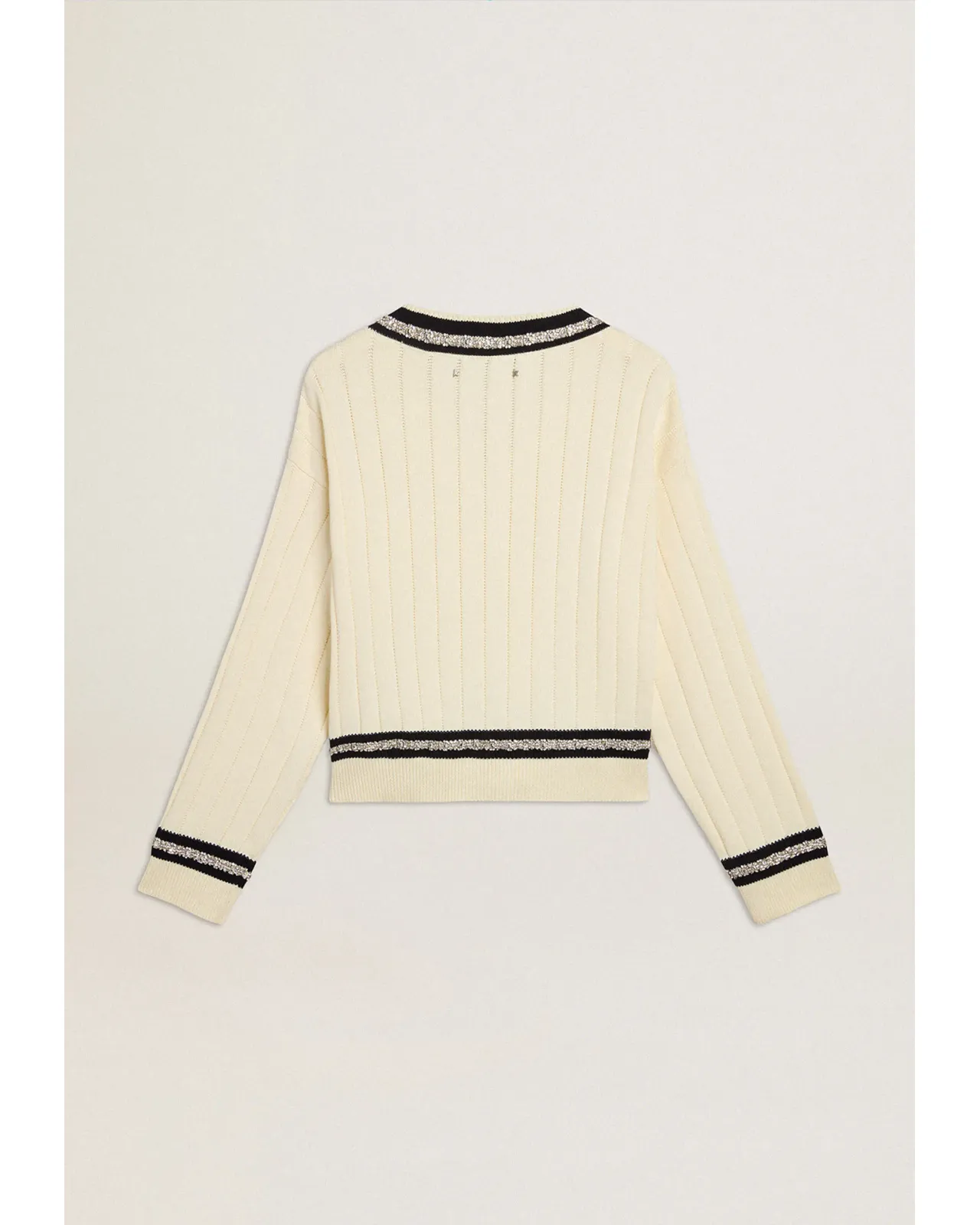 Sweater Ribbing Women's cropped cable-pattern sweater with blue ribbing and crystals ...