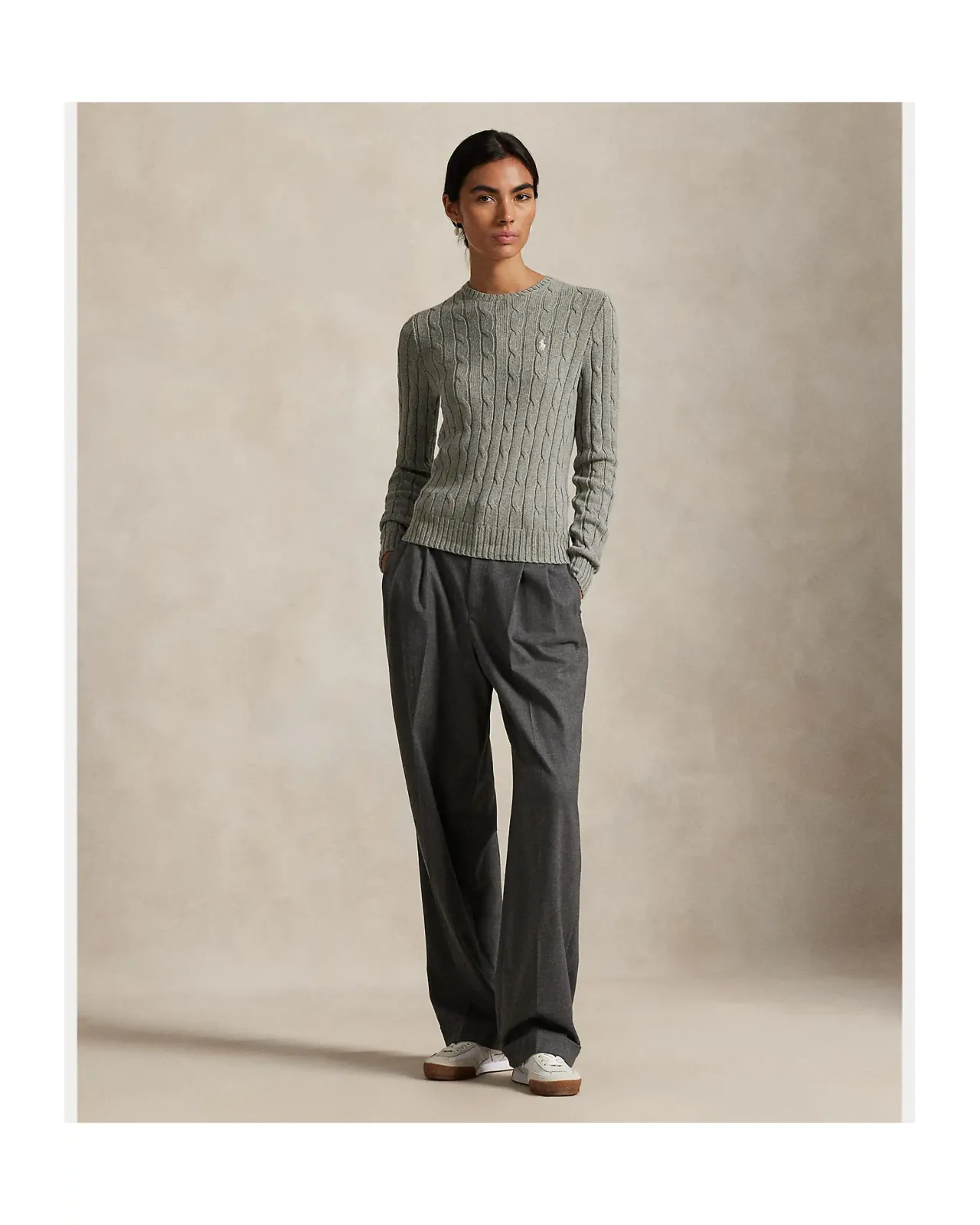 0085~Cable Knit Oversized Crew-neck Sweater main image 1