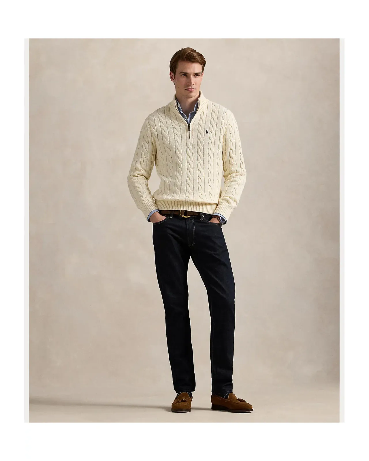 Cable Knit Cotton Quarter Zip Sweater Matsuya Ginza