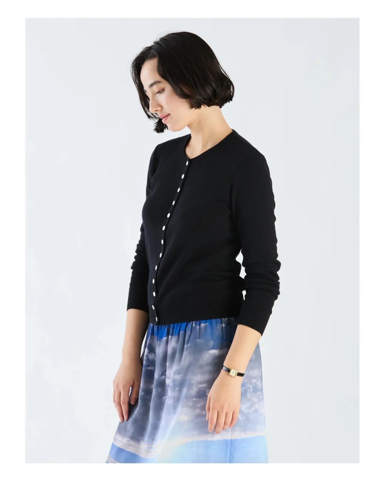 コットン ニット 長袖 カーディガンプレッション 