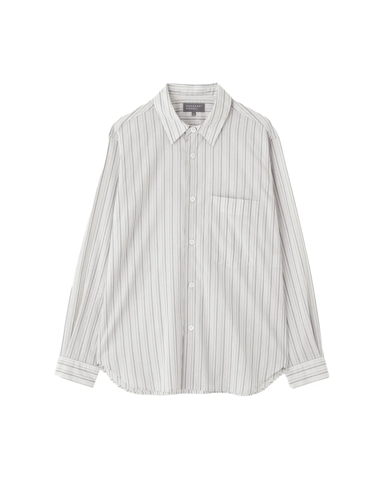 MARGARET HOWELL コットンシルク ストライプ バンドカラーシャツ MARGARET HOWELL(マーガレットハウエル) COTTON LINEN SHIRTING