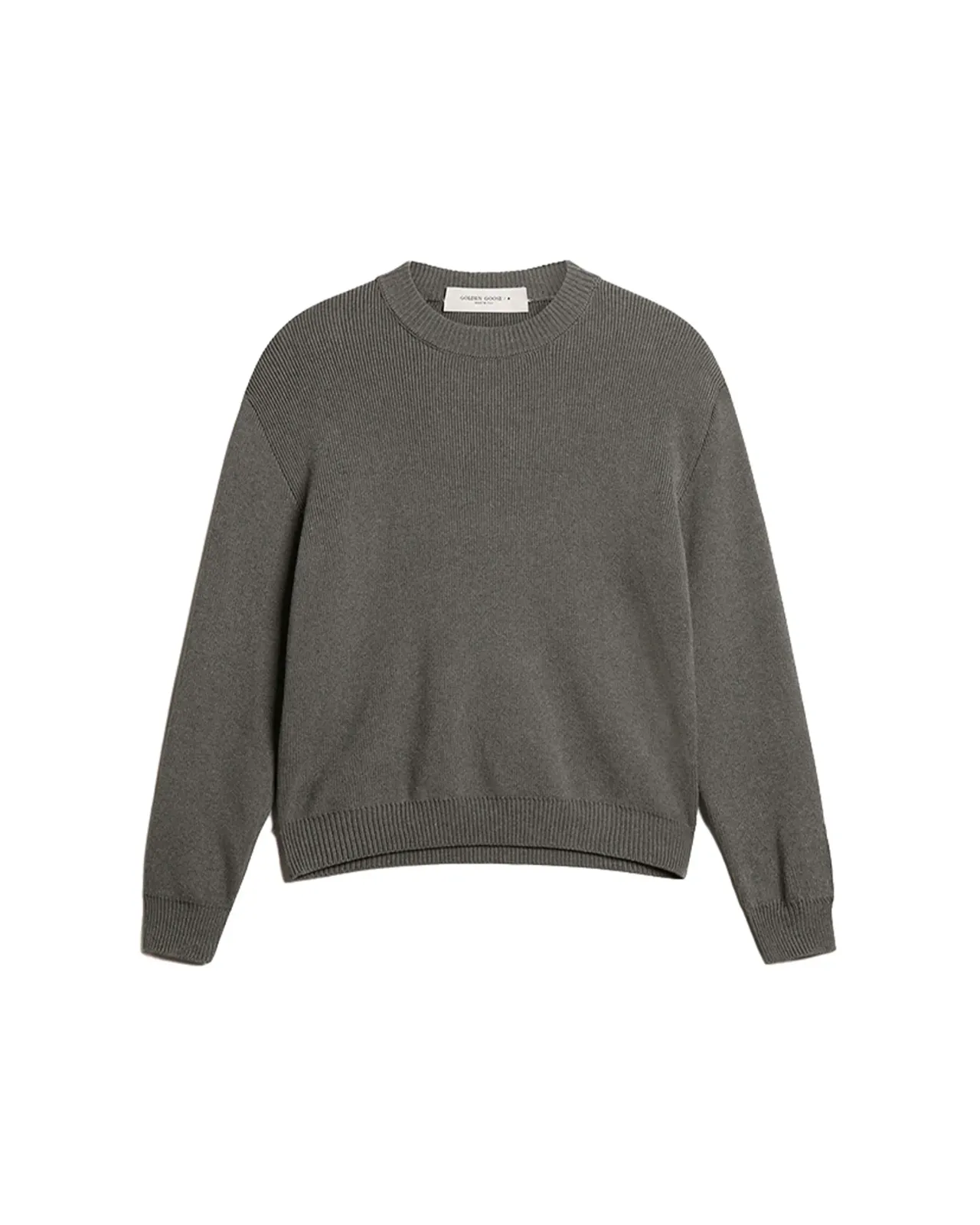ラウンドネックセーター ダークグレー コットン ロゴ入りバック