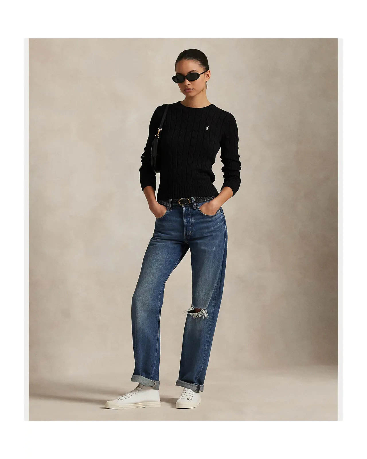 ケーブルニット コットン クルーネック セーター | Matsuya Ginza