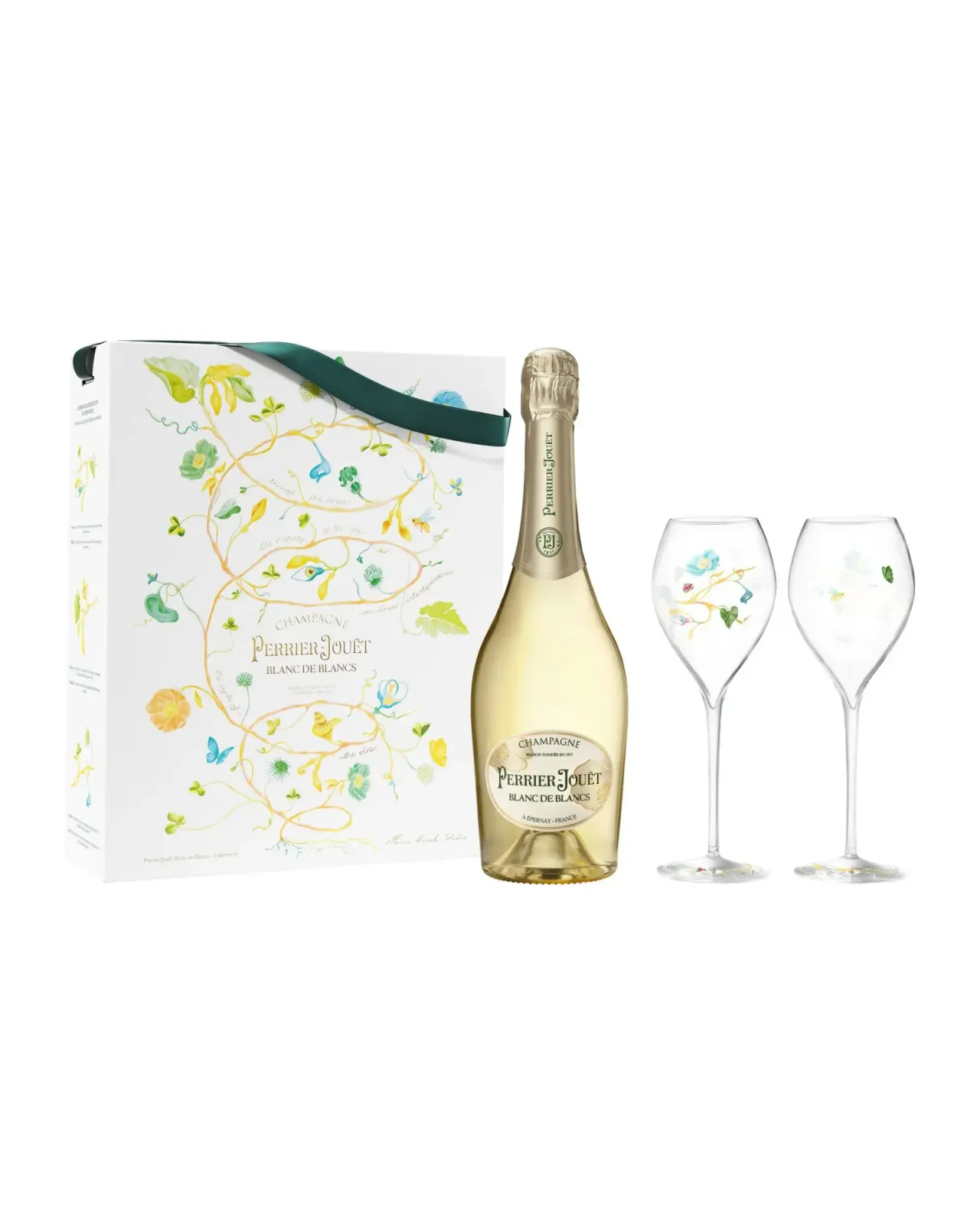 Perrier-Jouët Blanc de Blancs Two-Glass Set Ecological Box by Martine Lussac 750ml