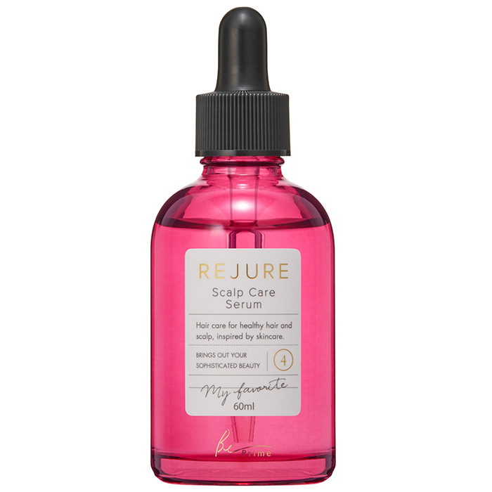 Pink bottle of Rejure Scalp Care Serum with a black dropper cap, labeled for healthy hair and scalp care, 60ml.